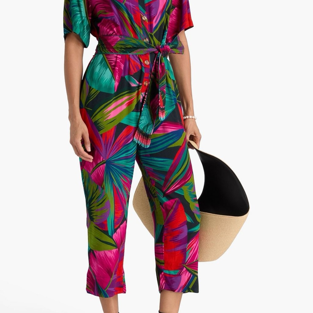 FARM RIO Colorful Tropical Print Button-Up JUMPSUIT - Picture 3 of 15